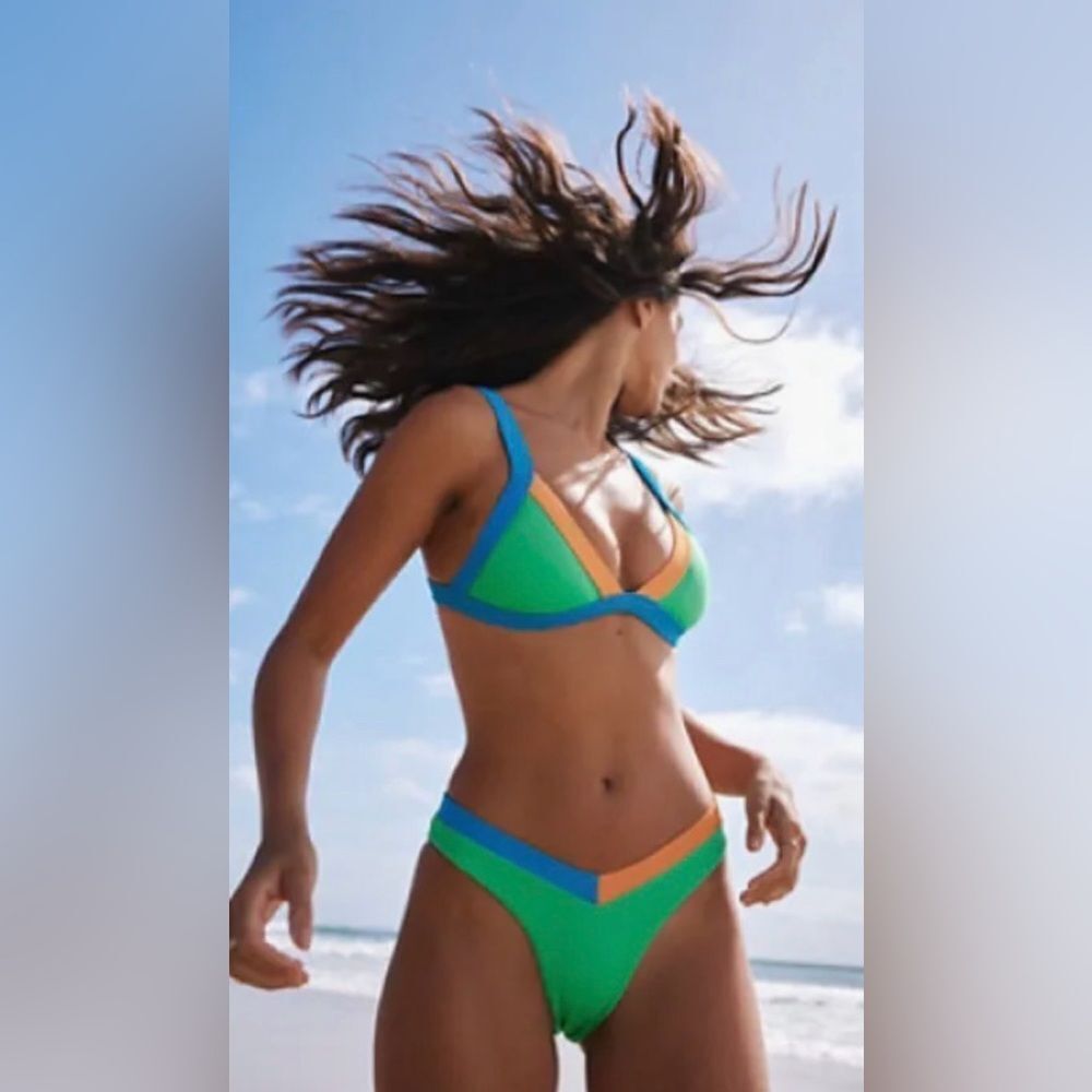 One One Vibrant Green and Blue Bikini Set